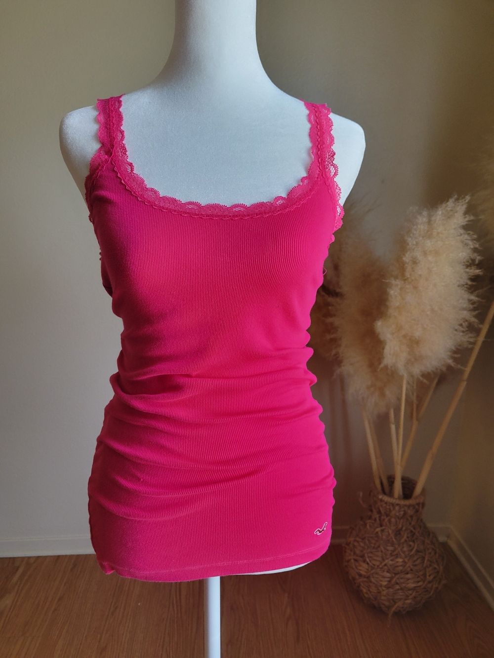 Vintage Y2K Hollister Lace Trim Cami Top Pink Medium Bella Swan Preppy Coquette